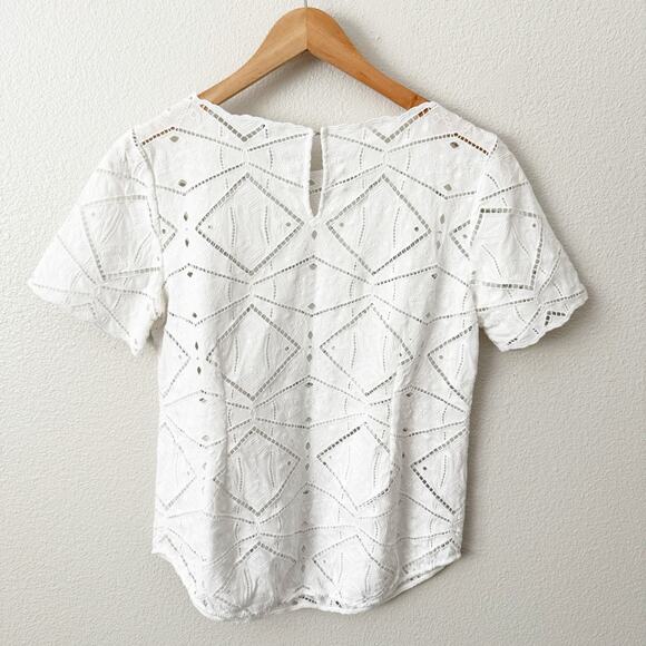 J. CREW | Embroidered Blouse Eyelet Short Sleeve Cotton Diamonds | Size Small - Picture 3 of 7